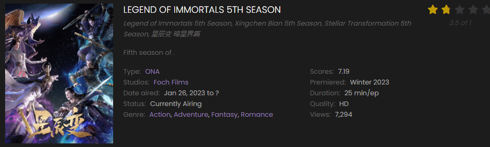 Watch Legend of Immortals 5th Season online free on 9anime