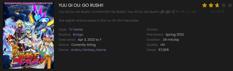 Watch Yuu Gi Ou Go Rush!! online free on 9anime