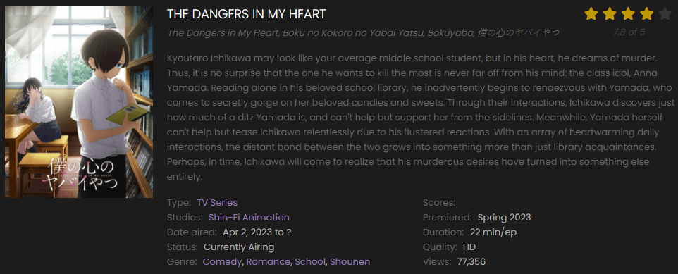 Watch The Dangers in My Heart online free on 9anime