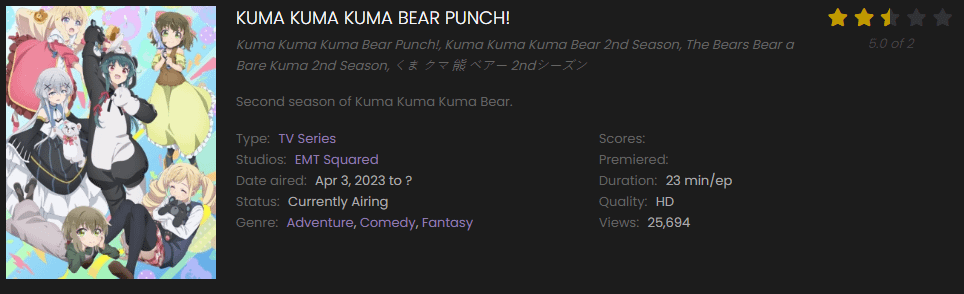 Watch Kuma Kuma Kuma Bear Punch! online free on 9anime