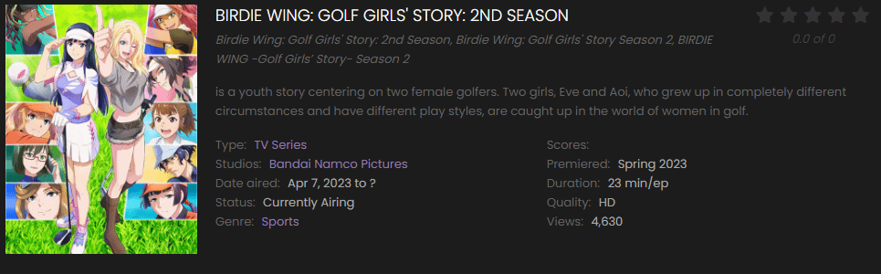 Watch Birdie Wing Golf Girls Story 2nd Season online free on 9anime