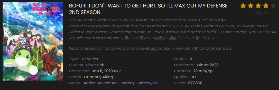 Watch BOFURI I Don't Want to Get Hurt, so I'll Max Out My Defense 2nd Season online free on 9anime