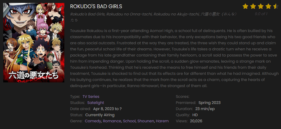 Watch Rokudo Bad Girls online free on 9anime