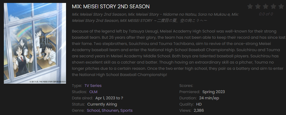 Watch Mix Meisei Story 2nd Season online free on 9anime