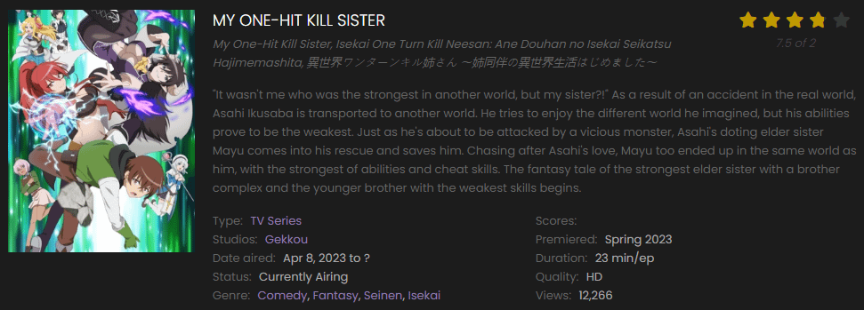 Watch My One-Hit Kill Sister online free on 9anime