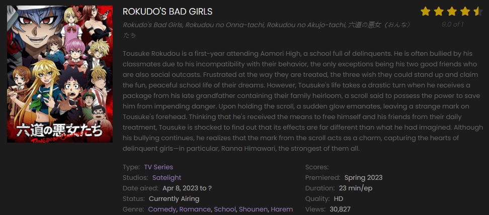 Watch Rokudo's Bad Girls online free on 9anime