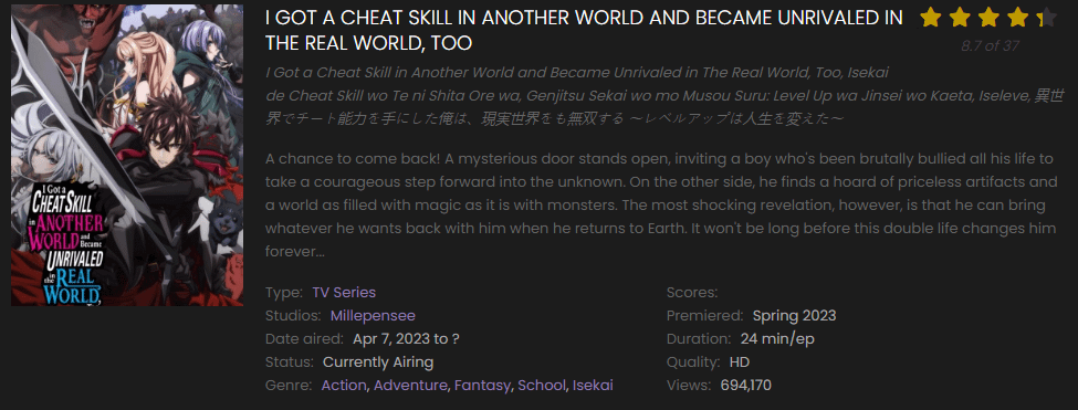 Watch I Got a Cheat Skill in Another World and Became Unrivaled in The Real World, Too online free on 9anime
