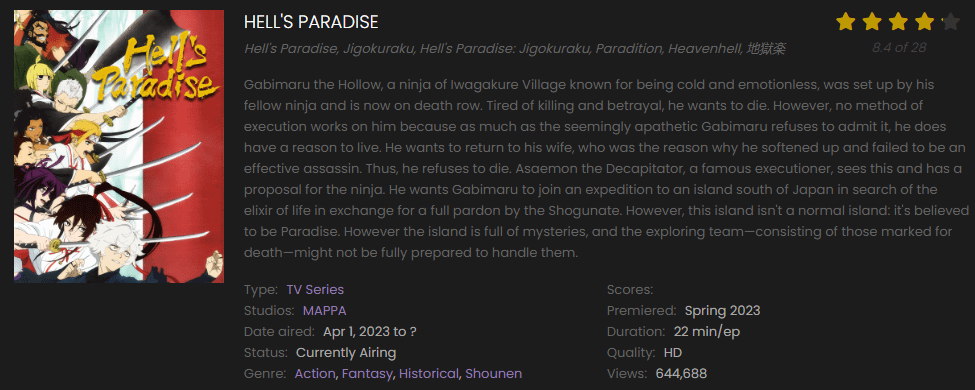 Watch Hell's Paradise online free on 9anime