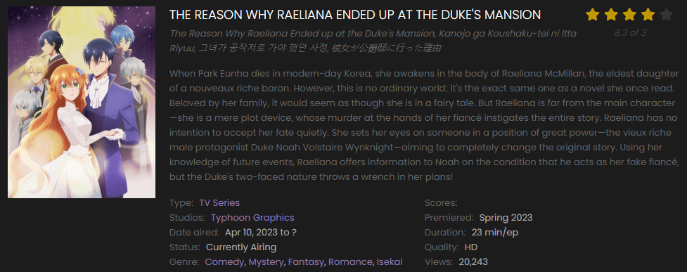 Watch The Reason Why Raeliana Ended up at the Duke's Mansion online free on 9anime