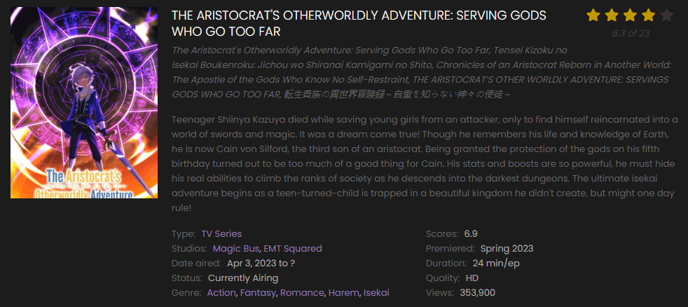 Watch The Aristocrat's Otherworldly Adventure Serving Gods Who Go Too Far online free on 9anime